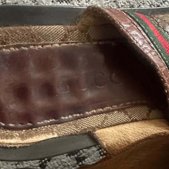 Gucci Brown Leather Sandals with Green and Red Stripes - Picture 2 of 7